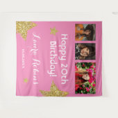 フォトコラージュ20th誕生日パーティー金ゴールド背景 タペストリー (正面(横))