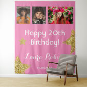 フォトコラージュ20th誕生日パーティー金ゴールド背景 タペストリー (インサイチュ)