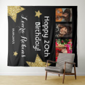 フォトコラージュ20th誕生日パーティー金ゴールド背景 タペストリー (インサイチュ(横))