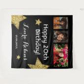 フォトコラージュ20th誕生日パーティー金ゴールド背景 タペストリー (正面(横))