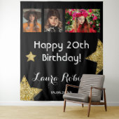 フォトコラージュ20th誕生日パーティー金ゴールド背景 タペストリー (インサイチュ)