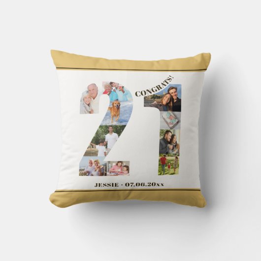 フォトコラージュ21歳の誕生日ニュートラパーソナライズされたル クッション (正面)