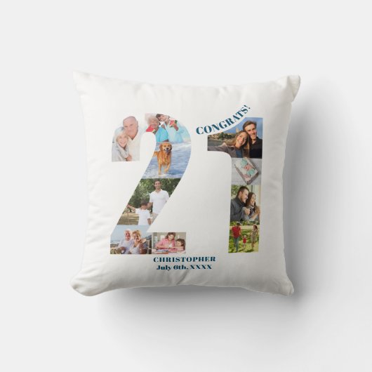 フォトコラージュ21歳の誕生日パーソナライズされた記念 クッション (正面)