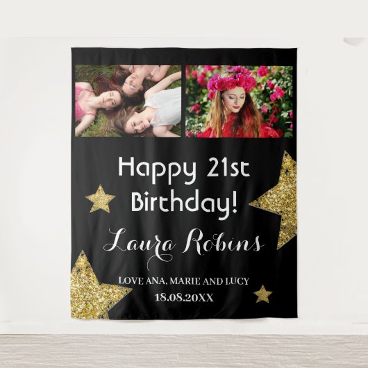 フォトコラージュ21歳の誕生日パーティー背景 タペストリー (正面)