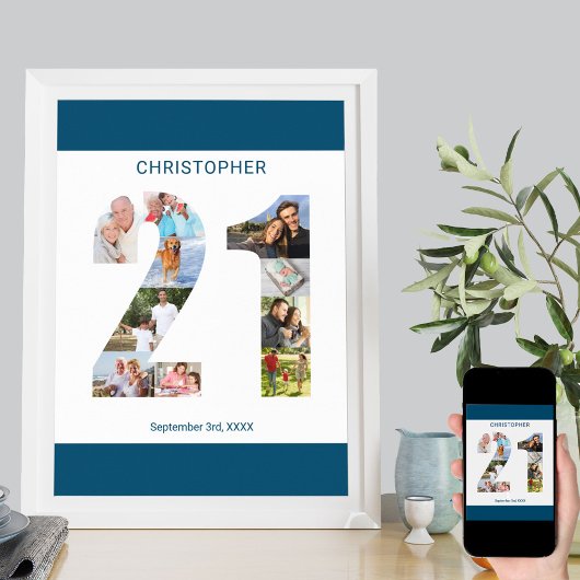 フォトコラージュ21 パーソナライズされた 21歳の誕生日 ポスター