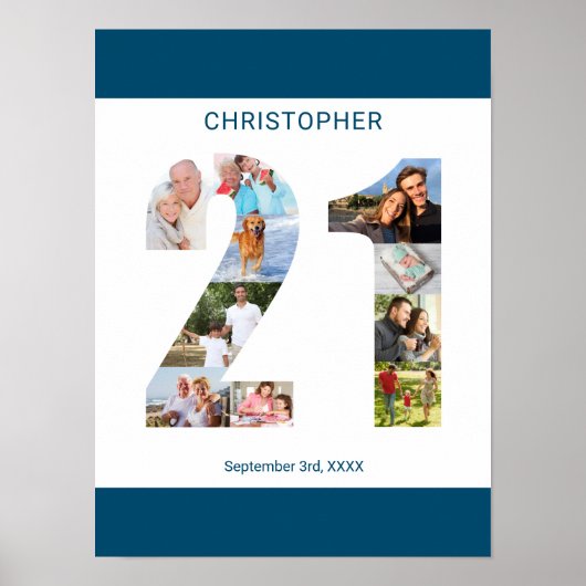 フォトコラージュ21 パーソナライズされた 21歳の誕生日 ポスター (正面)