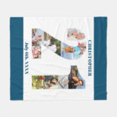 フォトコラージュ21thバースデーブルーホワイト写真 フリースブランケット (正面(横))