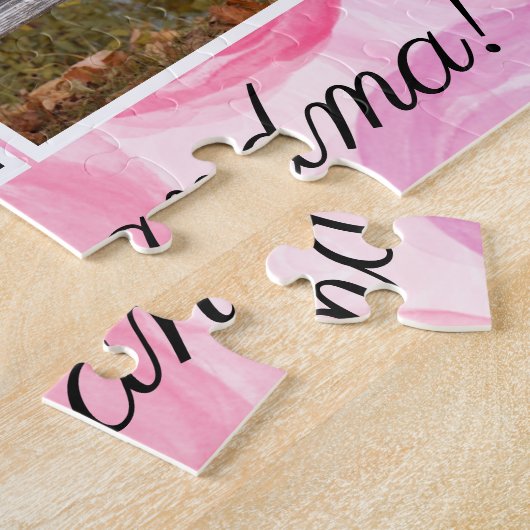 フォトコラージュ3つの写真ピンクウォーターカラーフローラ ジグソーパズル (側面)