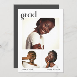 フォトコラージュ3つ卒業パーティーグレー 招待状