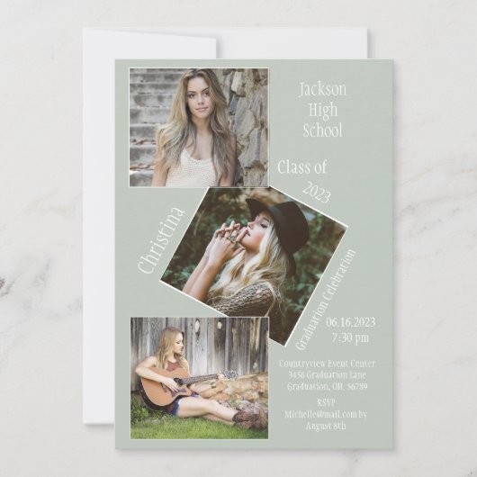 フォトコラージュ3のパーソナライズされた卒業 案内状 (正面)