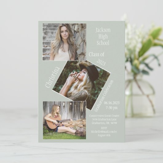 フォトコラージュ3のパーソナライズされた卒業 案内状 (スタンド正面)