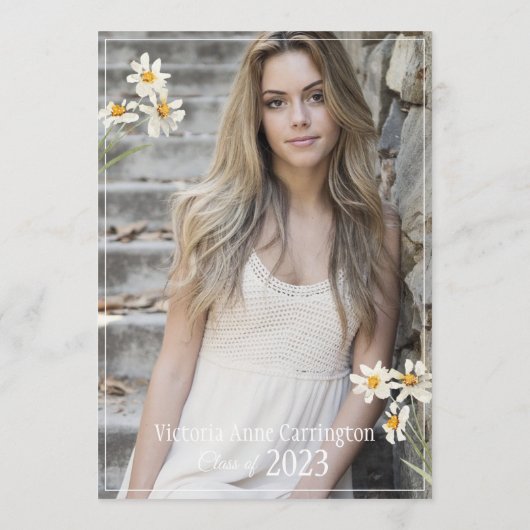 フォトコラージュ3パーソナライズされたデイジー卒業 案内状 (裏面)