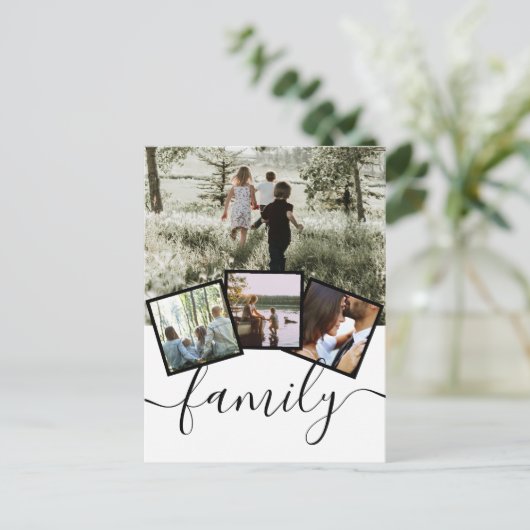 フォトコラージュ3フォトファミリータイポグラフィカスタム ポストカード (スタンド正面)