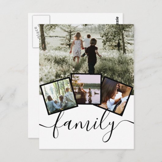 フォトコラージュ3フォトファミリータイポグラフィカスタム ポストカード (正面/裏面)