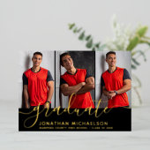 フォトコラージュ3写真卒業発表 箔招待状 (立ち正面)