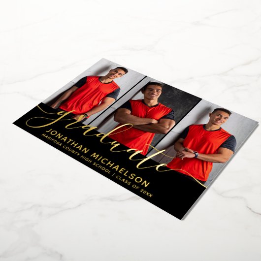 フォトコラージュ3写真卒業発表 箔招待状 (回転した状態)