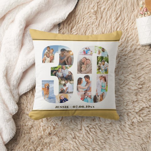 フォトコラージュ30歳の誕生日ニュートラパーソナライズされたル クッション (ブランケット)