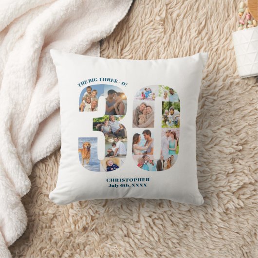 フォトコラージュ30歳の誕生日パーソナライズされた記念 クッション (ブランケット)
