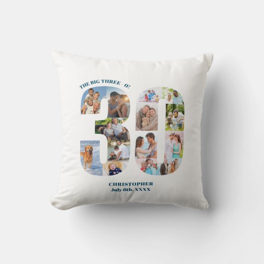 フォトコラージュ30歳の誕生日パーソナライズされた記念 クッション (正面)