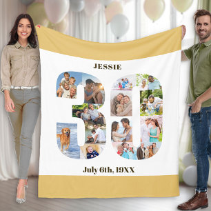 フォトコラージュ30歳誕生日ニュートラルサンド写真 フリースブランケット