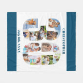 フォトコラージュ30thバースデーブルーホワイト写真 フリースブランケット (正面(横))