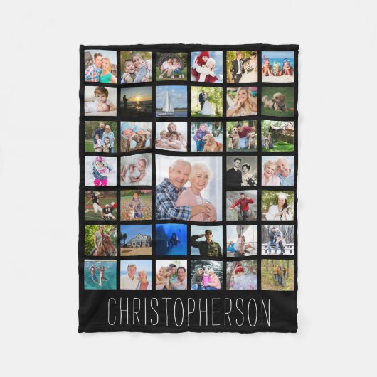 フォトコラージュ39写真編集可能カラーパーソナライズされた フリースブランケット (正面)