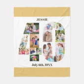 フォトコラージュ40歳の誕生日ベージュホワイト写真 フリースブランケット (正面)