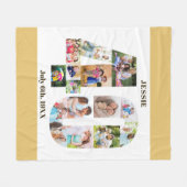 フォトコラージュ40歳の誕生日ベージュホワイト写真 フリースブランケット (正面(横))