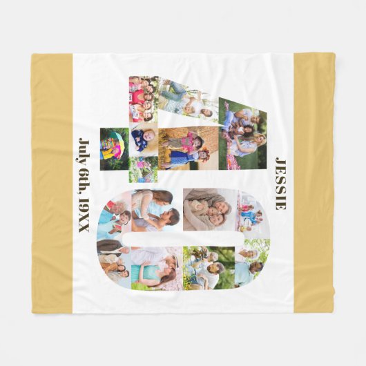 フォトコラージュ40歳の誕生日ベージュホワイト写真 フリースブランケット (正面(横))
