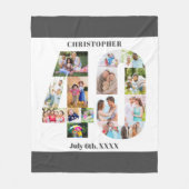 フォトコラージュ40thバースデーグレーホワイト写真 フリースブランケット (正面)