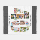 フォトコラージュ40thバースデーグレーホワイト写真 フリースブランケット (正面(横))