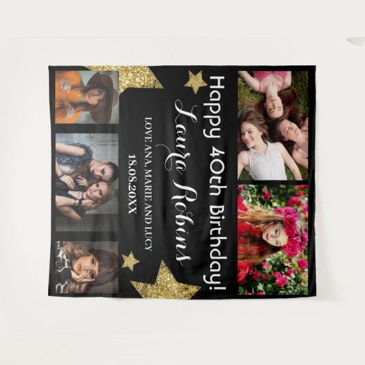 フォトコラージュ40th誕生日パーティー背景 タペストリー (正面(横))