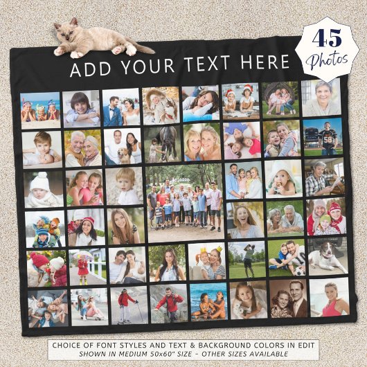 フォトコラージュ45スクエア写真パーソナライズされたカスタム フリースブランケット