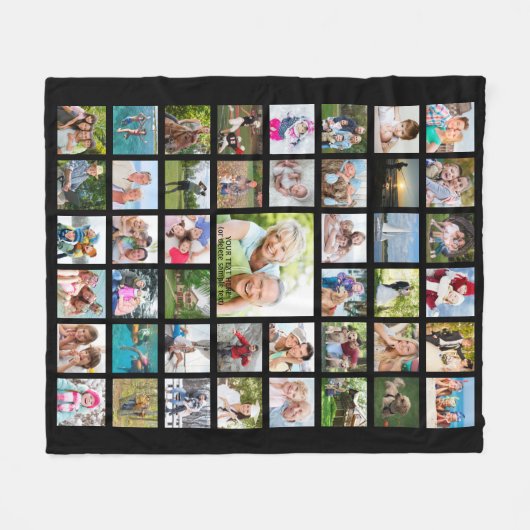フォトコラージュ45写真テンプレートカスタム文字ブラック フリースブランケット (正面(横))