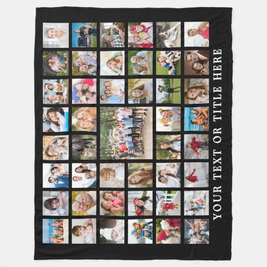 フォトコラージュ45写真テンプレートカスタム文字ブラック フリースブランケット (正面)
