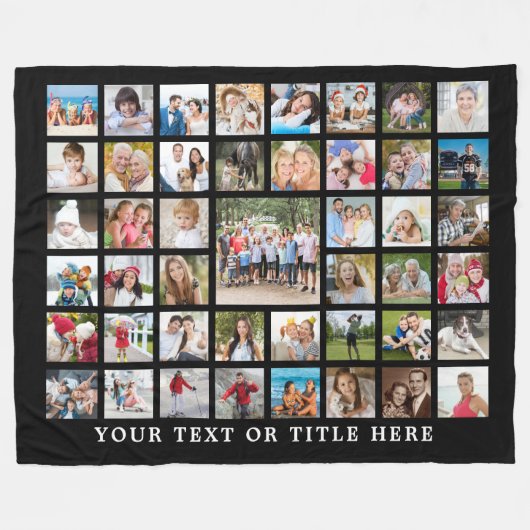 フォトコラージュ45写真テンプレートカスタム文字ブラック フリースブランケット (正面(横))