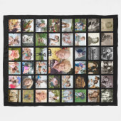 フォトコラージュ45写真テンプレートパーソナライズされたブラック フリースブランケット (正面(横))