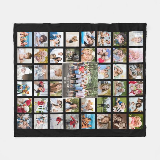 フォトコラージュ45写真テンプレートパーソナライズされたブラック フリースブランケット (正面(横))