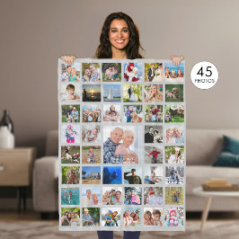 フォトコラージュ45写真編集可能グレーパーソナライズされた フリースブランケット