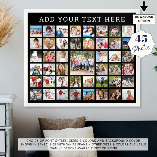 フォトコラージュ45枚の写真パーソナライズされたのカスタム色 ポスター