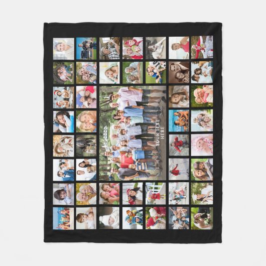 フォトコラージュ45枚パーソナライズされた黒 フリースブランケット (正面)