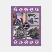 フォトコラージュ4 |犬のイニシャル紫の手摺 フリースブランケット (正面)