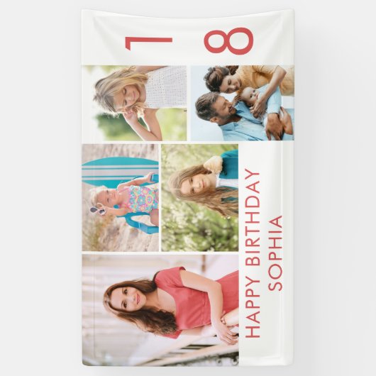 フォトコラージュ5パーソナライズされた写真18誕生日 横断幕 (縦)