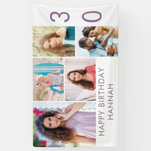 フォトコラージュ5写真パーソナライズされた30歳の誕生日 横断幕 (縦)