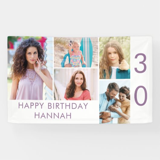 フォトコラージュ5写真パーソナライズされた30歳の誕生日 横断幕 (横)