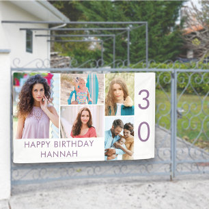 フォトコラージュ5写真パーソナライズされた30歳の誕生日 横断幕