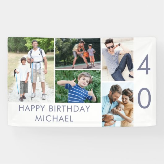 フォトコラージュ5写真40th誕生日バナー 横断幕 (横)