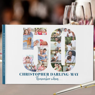 フォトコラージュ50誕生日いつ覚えて…ブルー ゲストブック