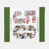 フォトコラージュ50誕生日グリーンホワイト写真 フリースブランケット (正面(横))