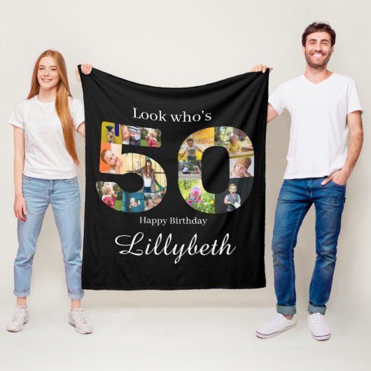 フォトコラージュ50誕生日フリースブランケット フリースブランケット (インサイチュ)